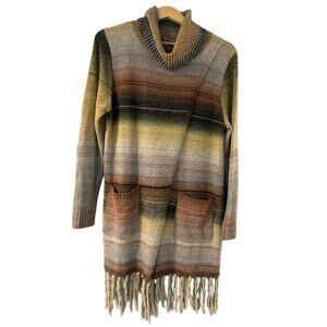 Women's Boho Southwestern turtleneck sweater MEDIUM Longline asymmetric open